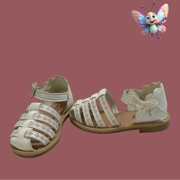 Jumping Beans sandals toddler girls 6 white fisherman style hook & loop closure - Picture 2 of 9
